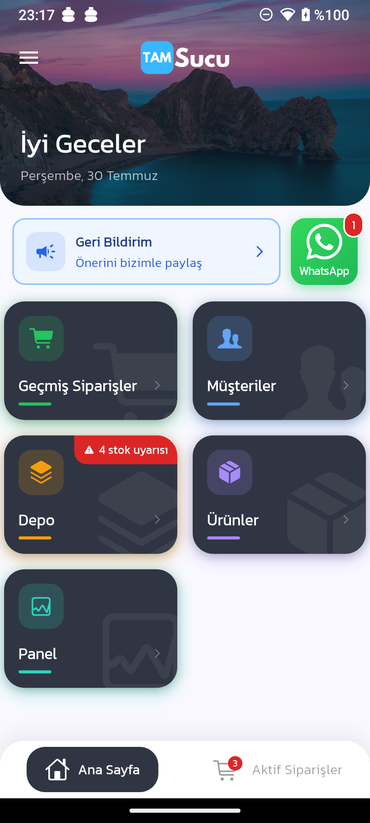 TamSucu mobil ana ekran