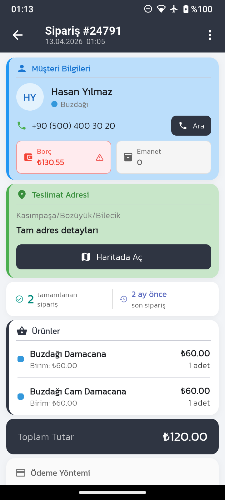 TamSucu sipariş detayı ekranı